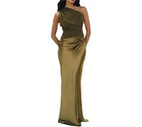 EDQPLL Women Sleeveless Evening Dress,Patchwork Sexy Maxi Dress,One Shoulder Sleeveless Party Dresses(Green,L)
