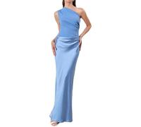 EDQPLL Women Sleeveless Evening Dress,Patchwork Sexy Maxi Dress,One Shoulder Sleeveless Party Dresses(Blue,M)