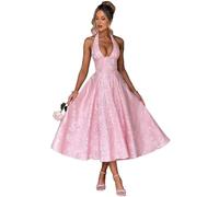 EDQPLL Womens Cocktail Skater Dress,2025 Halter A Line Formal Evening Gowns(Pink,S)