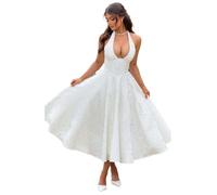 EDQPLL Womens Cocktail Skater Dress,2025 Halter A Line Formal Evening Gowns(White,L)