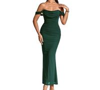 EDQPLL Womens Maxi Dress,Off The Shoulder Maxi Long DressCorset Ruched Bodycon Formal Wedding Guest Dresses(Dark Green,XS)