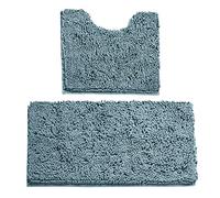 EDS Chenille Bath Mats - 1" Thick Non Slip Set for Bathtub, Shower & Bathroom - Highly Water Absorbent - Shaggy Microfiber - Teal