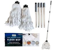 EDS Cotton Mop for Floor Cleaning with 2 Reusable Mop Heads & 120cm Long Stainless Steel Handle Looped String for Cleaning Hardwood Tile Marble Vinyl Laminate Home Lobby Kitchen Office (PACK OF 1)