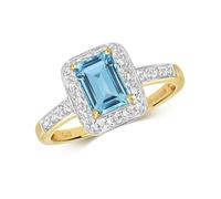 EDS Jewels Beautiful 9ct Gold Ladies Diamond Solitaire Ring Brilliant Cut 0.10 Carat H - PK with Blue Topaz WJS28729RSN