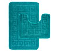 EDS Luxury 2 Piece Greek Bath Mat Set Non Slip Ultra Soft Bathroom Mats Water Absorbent Bath Mats Machine Washable Rug Toilet Mat for Bathroom Floor (TEAL)