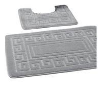 EDS Luxury 2 Piece Greek Bath Mat Set Non Slip Ultra Soft Bathroom Mats Water Absorbent Bath Mats Machine Washable Rug Toilet Mat for Bathroom Floor (Silver)