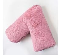 EDS Pregnancy Teddy Fleece V Pillow with Pillowcase Provide Support During Pregnancy Nursing and for Orthopedic Super Soft Comfortable V-shaped Pillows for Head, Neck and Back LH (PINK)
