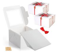 EDS Premium Quality Cake Box 10 Inch with Square Cake Board - Thick Cardboard Cake Boxes with PE Coating & Transparent Window - Ribbon and Sticker Included (PACK OF 2)