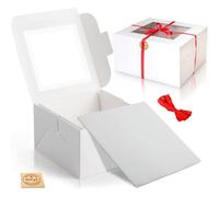 EDS Premium Quality Cake Box 10 Inch with Square Cake Board - Thick Cardboard Cake Boxes with PE Coating & Transparent Window - Ribbon and Sticker Included (PACK OF 1)
