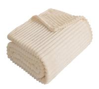 EDS Ribbed Fleece Throw Blanket Ultra-Soft Warm Cozy Sofa Throw Lightweight Fluffy Decorative Blanket for Couch Bed Living Room Travel & All-Season Comfort (CREAM, King-200X240cm)