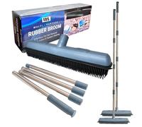 EDS Rubber Bristle Broom for Pet Hair 120cm Adjustable Handle Floor Brush for Carpet Rugs Hard Floors & Tiles Soft Indoor Sweeping Brush for Kitchen Bathroom & Living Room Cleaning (PACK OF 2)