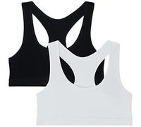 EDS Service Crop Top Bra for Kids, 2 Pack Cotton First Teen Girls Bra, Non- Wire Double Layer Girls Training Bra for Age 8-14 Years (White+Black)