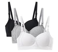 EDS Service Girls First Bra, 3 Pack Soft Cotton Teen Bra, Wire Free Padded Crop Top, Young Girls Underwear with Adjustable Strap for Women 12-18Years 34A