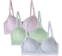 EDS Service Girls First Bra, Soft Cotton Teen Bras, 3 Pack Wire Free Padded Crop Top, Young Girls Underwear with Adjustable Strap for Women 12-18Years 32A