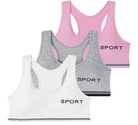EDS Service Teen Girls Bra, Kids Crop Top Bra, Girls Training Bra with Removable Pad, Cotton Sports Vest for Age 8-14 Years 3 Pack