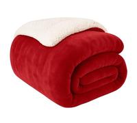 EDS Sherpa Fleece Blanket Throw Dual Sided Plush Fabric Extra Soft Thermal Fluffy Blanket Sherpa Throws for Bed and Sofa Improves Sleep - Red King 200 X 240