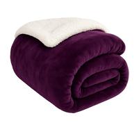 EDS Sherpa Fleece Throw Blanket Double Size Super Soft Warm Sofa Throw Reversible Bed Throws For Bed Sofa Couch - Aubergine King 200 X 240