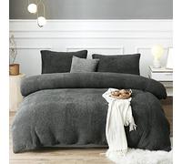 EDS Teddy Fleece Double Size Duvet Cover Sets Supersoft Fluffy Thermal Warm Luxury Quilt Cover Bedding Set with Pillow Cases(Double, Charcoal)