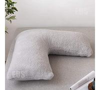 EDS Teddy Fleece V Pillow with Pillowcase V Shape Pillow Orthopaedic Fleece Casing Nursing Maternity Pregnancy Pillow Case with Pillow for Sleeping Non Allergenic (SILVER)