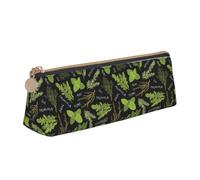 EdsfFehs Basil Thyme Dill & Rosemary Print Triangle Leather Pencil Case,Smooth Zipper Portable Storage Pouch