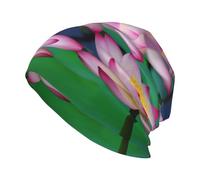 EdsfFehs Beautiful Lotus Flower Print Knit Hat,Fashionable Adult Skull Cap,Lightweight Breathable,All Seasons Black