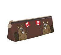 EdsfFehs Beaver Print Leather Pencil Case,Triangle Stationery Storage Bag,Simple Fashion