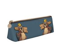 EdsfFehs Beaver Working Print Leather Pencil Case,Triangle Stationery Storage Bag,Simple Fashion