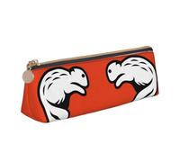 EdsfFehs Black Beaver Print Leather Pencil Case,Triangle Stationery Storage Bag,Simple Fashion