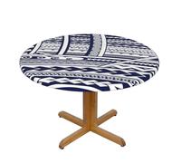 EdsfFehs Blue Polynesian Maori Tribal Pattern Print Round Tablecloth For Indoor Outdoor Kitchen Party Courtyard Wedding,100 Cm