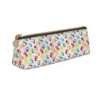 EdsfFehs Colorful Hand Shapes Rainbow Print Triangle Leather Pencil Case,Smooth Zipper Portable Storage Pouch