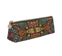 EdsfFehs Colorful Sugar Skulls Print Leather Pencil Case,Triangle Stationery Storage Bag,Simple Fashion