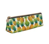 EdsfFehs Exotic Tropical Pineapples Print Triangle Leather Pencil Case,Smooth Zipper Portable Storage Pouch