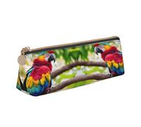 EdsfFehs Fantastic Parrot Feather 1 Print Triangle Leather Pencil Case,Smooth Zipper Portable Storage Pouch