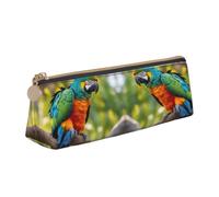 EdsfFehs Fantastic Parrot Feather Print Triangle Leather Pencil Case,Smooth Zipper Portable Storage Pouch