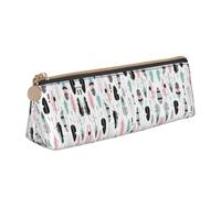 EdsfFehs Feather Print Triangle Leather Pencil Case,Smooth Zipper Portable Storage Pouch