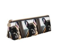EdsfFehs French Bulldog Print Triangle Leather Pencil Case,Smooth Zipper Portable Storage Pouch