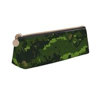 EdsfFehs Green Army Digital Camouflage Print Triangle Leather Pencil Case,Smooth Zipper Portable Storage Pouch