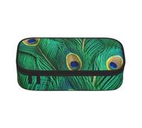 EdsfFehs Green Peacock Feather Print Pencil Case,Large Capacity Zipper Stationery Organizer