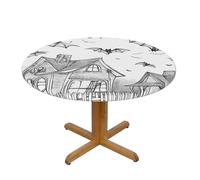 EdsfFehs Halloween Flying Bats 1 Print Round Tablecloth For Indoor Outdoor Kitchen Party Courtyard Wedding,100 Cm