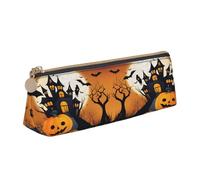 EdsfFehs Happy-Halloween-Vector 1 Print Leather Pencil Case,Triangle Stationery Storage Bag,Simple Fashion