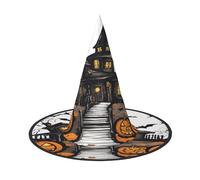EdsfFehs Happy-Halloween-Vector Print Halloween Hat,Pointed Funny Wide Brim Wizard Headwear,Foldable Festival Supplies