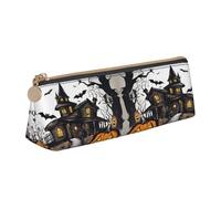 EdsfFehs Happy-Halloween-Vector Print Leather Pencil Case,Triangle Stationery Storage Bag,Simple Fashion