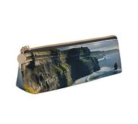 EdsfFehs Ireland Outdoors County Clare The Cliffs Print Leather Pencil Case,Triangle Stationery Storage Bag,Simple Fashion