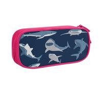 EdsfFehs Large Capacity Blue Cartoon Shark Print Double Layer Zipper Pencil Case,Multi Compartment Portable