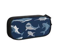 EdsfFehs Large Capacity Blue Cartoon Shark Print Double Layer Zipper Pencil Case,Multi Compartment Portable