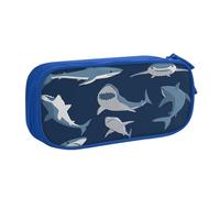 EdsfFehs Large Capacity Blue Cartoon Shark Print Double Layer Zipper Pencil Case,Multi Compartment Portable