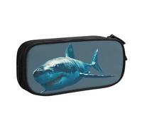 EdsfFehs Large Capacity Blue Shark Print Double Layer Zipper Pencil Case,Multi Compartment Portable