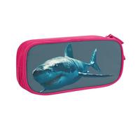 EdsfFehs Large Capacity Blue Shark Print Double Layer Zipper Pencil Case,Multi Compartment Portable