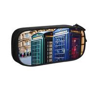 EdsfFehs Large Capacity British Phone Booth Print Double Layer Zipper Pencil Case,Multi Compartment Portable