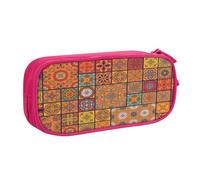 EdsfFehs Large Capacity Group of Moroccan Geometric Print Double Layer Zipper Pencil Case,Multi Compartment Portable